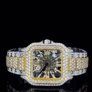 Montre de luxe en diamant, boîtier carré en argent et moissanite, mouvement à quartz ETA analogique, verre saphir, fermoir déployant, unisexe, étanche 10m - Product Image 1