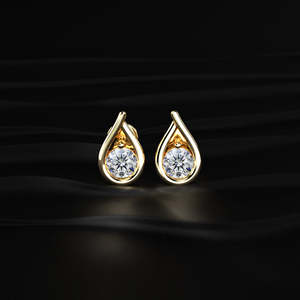 Pendientes de tuerca de moissanita de corte redondo en forma de lágrima, 2 TCW, incoloros VVS, oro de 14K, montura en forma de pera, cierre de rosca, joyería nupcial hecha a mano - Product Image 3