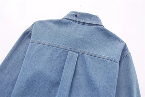 Camisa vaquera corta de primavera y otoño, nueva, colorida, holgada, de manga larga, informal, para mujer. - Product Image 3