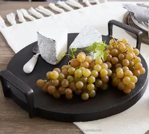 Rough texture black handle serving tray decorative hammered fruit tray Metal Tray Dessert Cake Dried Fruit Plate Home Kitchen