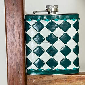 Flacon à liqueur élégant en cuir de vachette véritable à carreaux, portable, personnalisable, plusieurs couleurs, flacon de poche confortable - Product Image 4