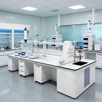 Nouveau modèle de table de travail de laboratoire centrale moderne en acier inoxydable avec étagères réglables et plateau résistant aux acides, modèle 25-SYZQ85 pour les écoles