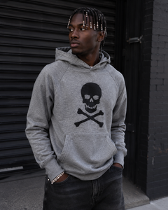 Wholesale Winter Raglan Hoodie Skull Crossbones Silk Screen Printing Grey 100% Cotton Fleece <b>Pullover</b> <b>Men</b> Gym Wear - Product Image 3
