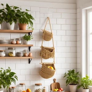 Panier suspendu bohème en coton et jute, organisateur mural en forme de demi-lune, porte-objets pour la cuisine, la salle de bain, la chambre à coucher - Product Image 3