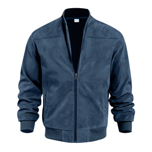 OEM Mens Suede Jacket Solid Color Zipper <b>Coat</b> Casual Retro Long Sleeve <b>Cardigan</b> Jacket Autumn Fall Fashion Wholesale Mens Jacket - Product Image 3