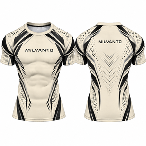 <b>Cream</b> Custom Men's Compression <b>T</b>-<b>Shirt</b> Gym Wear 100% Polyester Moisture Wicking Breathable Sublimation Sports Rash Guards - Product Image 1