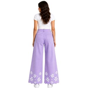 Jeans Anchos de Mujer con Bordado Floral Morado Lavanda, Cintura Alta, Casuales, de Mezclilla, Personalizados, OEM, Marca Privada, Pantalones de Moda - Product Image 2