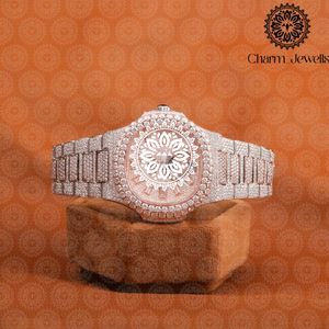 Montre de luxe Charm Jewells en acier inoxydable, cadran 40 mm, mouvement mécanique, incrustée de diamants, bracelet de mode pour homme, 10 bars - Product Image 1