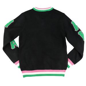 เสื้อสเวตเตอร์ถักคอวีสีขาวดำสำหรับผู้หญิง ปักลายตราสัญลักษณ์ แขนยาว สวมใส่สบาย แฟชั่นเสื้อคลุมลำลอง สไตล์เก๋ไก๋สำหรับทุกวัน - Product Image 2
