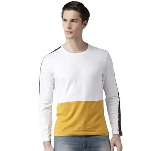 Temel klasik donatılmış nefes özelleştirilmiş şerit uzun kollu ekip boyun erkek tişört casual dış giyim moda