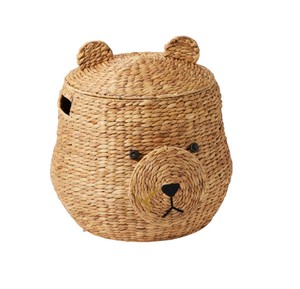 <b>Large</b> Bear Water Hyacinth <b>Storage</b> <b>Basket</b> with Lid Woven Animal Toy Organizer Bin Cute Teddy Nursery Room Decor - Product Image 1