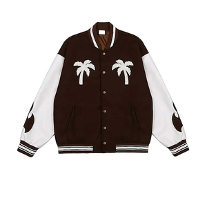 AL NOLAN ENTERPRISES Men's Red White Varsity Jacket Regular Fit Crew Neck <b>Covered</b> <b>Button</b> Closure Breathable Wool Lining Canvas - Product Image 1