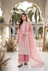 Ensemble haut, palazzo et dupatta en faux georgette lourde avec broderie et travail de sequins chinois, entièrement cousu, avec doublure intérieure en micro-coton (PU 1732) - Product Image 1