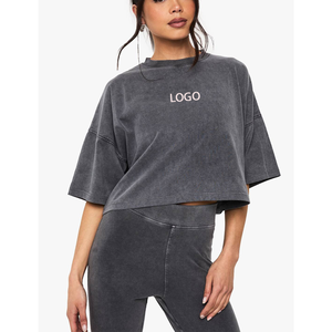 เสื้อยืดวินเทจทรงโอเวอร์ไซส์ ล้างสีแบบแอซิดวอช ปักลายนูน 3 มิติ ราคาโรงงาน ผ้าฝ้ายเฟรนช์เทอร์รี่ คอกลม เนื้อหนา เสื้อเจอร์ซีย์ผู้หญิง - Product Image 1