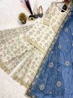 Antra Lifestyle Luxe Traditionnel Ensemble Sharara pour femme en rayonne georgette blanche pakistanaise, broderie riche, 3 pièces, Salwar de créateur