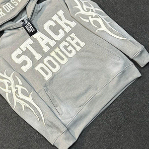 เสื้อฮู้ดดี้ผ้าคอตตอนผสมสไตล์วินเทจลุคสตรีทแวร์ลำลองสำหรับผู้ชาย ลวดลายฟอกสีแบบแอซิดวอช เหมาะสำหรับใส่ในชีวิตประจำวัน พร้อมลายปักแบบดิสเทรส - Product Image 2