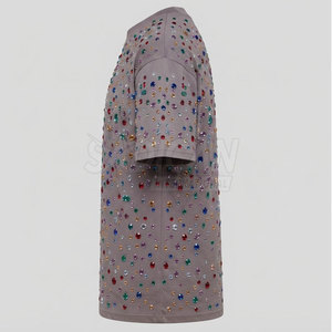 T-shirt décontracté pour homme, uni, avec strass, manches courtes, 100% coton, séchage rapide, écologique, respirant, pour un style streetwear au quotidien - Product Image 3