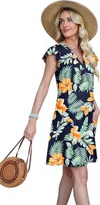 Vestidos de Primavera Verano para Mujer 2026, Casuales, con Volantes en las Mangas, Cuello en V, Holgados, con Bolsillos, Estampado Liso - Product Image 4