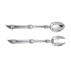 Elegante juego de 2 utensilios para servir ensalada con diseño de hoja en latón y acero inoxidable, cuchara y tenedor con mango dorado en forma de rama, para bodas. - Product Image 6