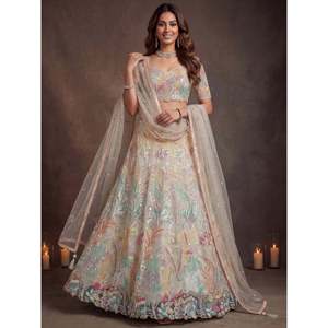 Ensemble Lehenga Choli en sequins blanc cassé brillant pour femmes grandes tailles - Product Image 5
