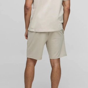 Shorts en molleton de coton beige pour homme, coupe droite, taille à cordon, couleur unie, décontracté, streetwear d'été, léger - Product Image 5