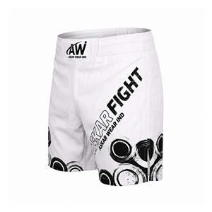 กางเกง MMA ชาย ทรงปกติ แห้งเร็ว พิมพ์ลายแบบ Sublimation สำหรับกีฬาต่อสู้ผสม สีขาวลายเทา - Product Image 1