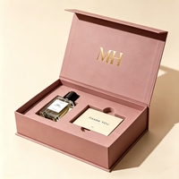 Boîte cadeau de parfum rose personnalisée, écologique, en matériau recyclé, avec fermeture magnétique, logo MH en feuille d'or, insert en mousse EVA multi-compartiments, réutilisable, de luxe