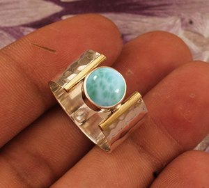 Luxury Natural Larimar Band <b>Ring</b> Elegant 925 Sterling <b>Silver</b> <b>Statement</b> Jewelry High-Quality Caribbean Blue <b>Ring</b> For Woman - Product Image 2