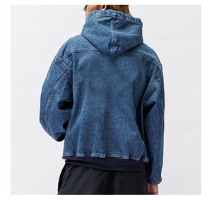 Custom High Quality Applique Embroidery <b>Denim</b> Zip up Hoodies Vintage Light Blue 2 Tone Washing Drawstring Hoodie - Product Image 3