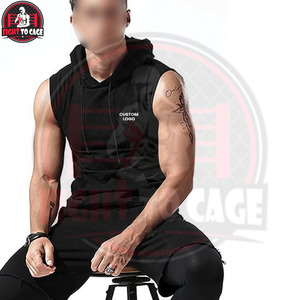 Débardeur à capuche sans manches pour homme, collection automne 2026, idéal pour l'entraînement en salle de sport, la musculation, coupe musclée, noir, en polyester/coton respirant - Product Image 5