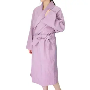 HIORIE ชุดนอนผ้าฝ้าย100% สำหรับผู้หญิง,ชุดนอนกิโมโนชุดใส่นอนสีม่วงทำจากผ้าเทอร์รี่ญี่ปุ่น