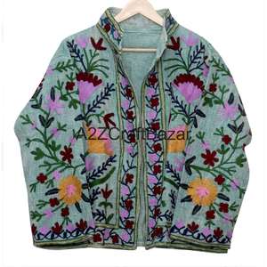 Blouson Bomber Brodé à la Main, Motif Floral, Coton Écologique, Séchage Rapide, Respirant, Col en V, Tissu Suzani Vintage, Décontracté, Hiver/Printemps - Product Image 6