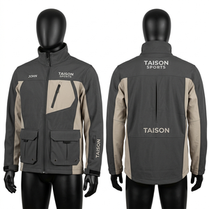 Veste softshell de pêche pour homme, polyester et élasthanne, résistante à l'eau, panneaux bicolores, logo personnalisé imprimé et brodé - Product Image 1