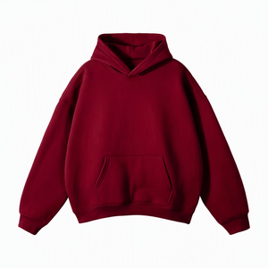 Sweat-shirt à capuche oversize pour homme, couleur bordeaux, en molleton bouclette, style décontracté avec poches, coupe classique, idéal pour l'automne - Product Image 1