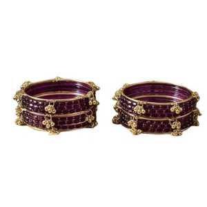 Bright Blue <b>Gold</b> Plated Trendy Glass Kashmiri <b>Bangles</b> with Pearl Detailing for Wedding & Traditional Wear at Wholesale Price - Product Image 6