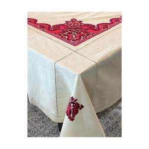 New Sky Blue Colour Embroidered Beautiful 100% Organic Cotton Bio Washed Eco Fabric Table Cloths Different Sizes Protectors - Product Image 2