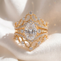 Luxuriöser Ovaler CVD Labor-Diamant Statement-Ring Hochwertiger 14K Gelbgold Synthetischer Diamant Breiter Brautschmuck