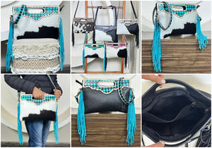 Sac à bandoulière en cuir à carreaux tendance en gros, sac à main pour femmes en cuir de vache véritable avec franges - Product Image 3