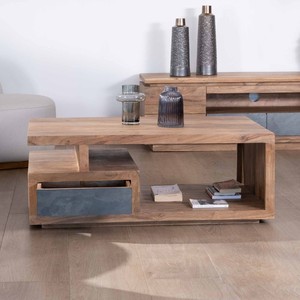 Table basse rectangulaire Vandana Golden Balance 120x70cm en acacia massif Paguera - Product Image 3