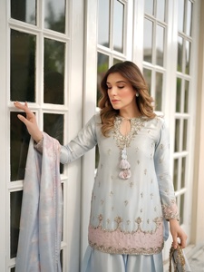 Party Wear Designer Embroidery And Sequence Work Japan Satin <b>Top</b> With Farshi Salwar Bottom And Dupatta Readymade Collection - Product Image 2