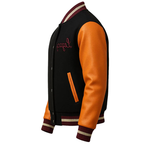 Hot Sale Streetwear College Varsity <b>Jackets</b> For Boys Windproof <b>Long</b> <b>Leather</b> Sleeves Black Color Embroidery Logo Varsity <b>Jackets</b> - Product Image 2