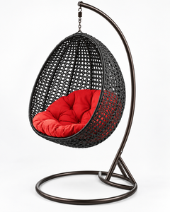 <b>Outdoor</b> Hanging <b>Egg</b> <b>Chair</b> PE Rattan Black Frame Red Cushion Contemporary Patio Swing Seat 1 Person - Product Image 6