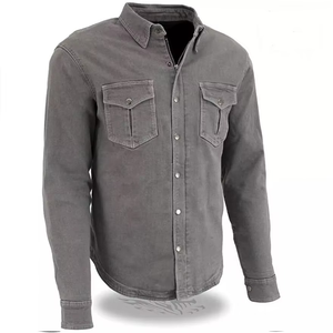 Chemise en jean pour homme, manches longues, couleur unie, col rabattu, décontractée, en coton délavé, coupe classique - Product Image 1