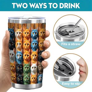 Stainless Steel Tumbler 20oz Double Wall Insulated Travel Mug With Cat Pattern Design For <b>Coffee</b> Tea - Product Image 5