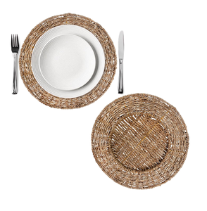 Sous-plat rond en rotin naturel résistant à la chaleur, motif vert, vente en gros, pour assiettes et plats - Product Image 5