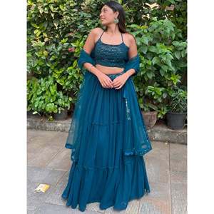 Sweet Teal Blue Georgette <b>Party</b> Wear Lehenga Choli Set with Dupatta - Product Image 5