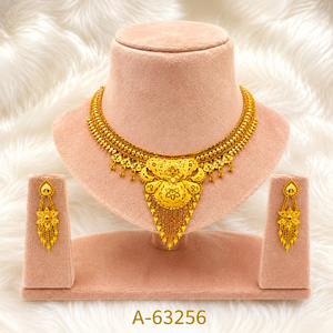 Ensemble collier et boucles d'oreilles pour femme plaqué or 24 carats, motif floral, bijoux de mariage classiques, alliage A-63256 - Product Image 1