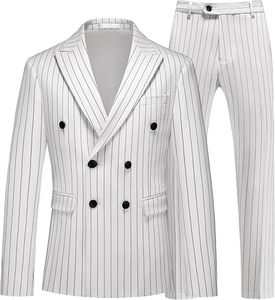 Traje de Hombre Cruzado a Rayas Estilo Británico, Corte Regular, Cuello de Solapa, Antiarrugas, Poliéster, Ropa de Negocios - Product Image 1