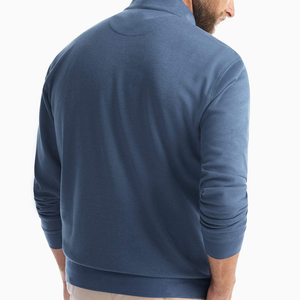 Pull en maille bleu pour homme, col montant zippé, manches longues, coupe classique, couleur unie, décontracté, pour l'automne - Product Image 2