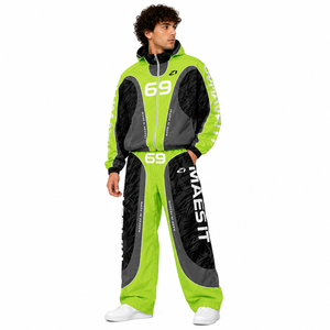 Survêtement coupe-vent à capuche en nylon Y2K vert et noir personnalisé pour homme, ensemble à jambes larges, fournisseur OEM ODM de sweats à capuche streetwear sous marque privée - Product Image 1